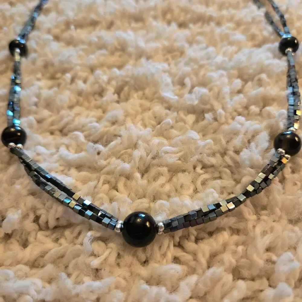 Black Hemitite & Black Bead Necklace